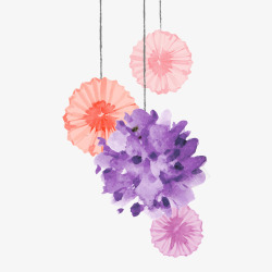 紫色水彩绘花朵挂饰素材