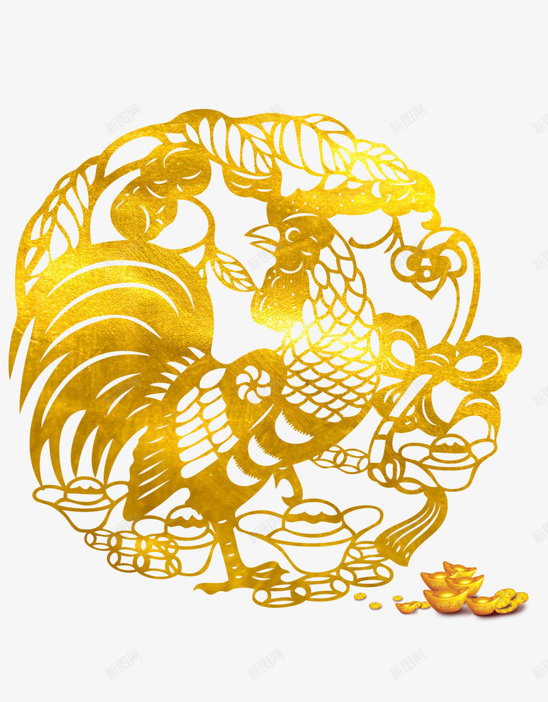 2017鸡年剪纸金色图png免抠素材_88icon https://88icon.com 2017 2017新年素材 剪纸 新年 新年快乐 窗花 过年 金色 金鸡PNG 镂空 鸡年