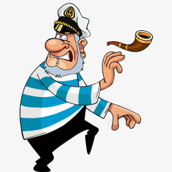 卡通穿蓝条纹T恤戴水手帽的船长素材