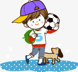 卡通玩棒球小孩背着书包拿着足球的可爱男孩高清图片
