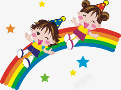 小孩子彩虹上玩耍素材