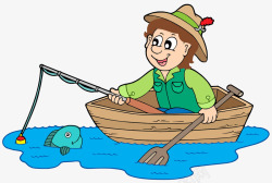 划船钓鱼的小孩素材