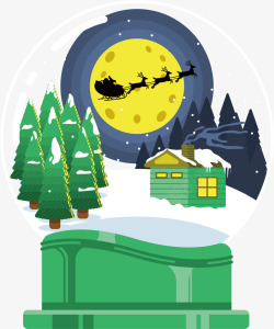 绿色圣诞夜雪橇车水晶球素材