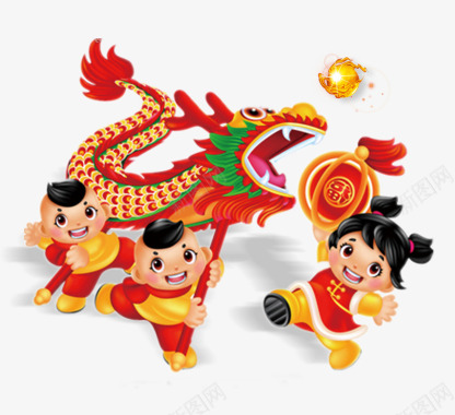 中国风龙凤矢量素材卡通举着龙的小孩图标图标