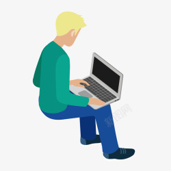 男士坐姿玩电脑矢量图素材
