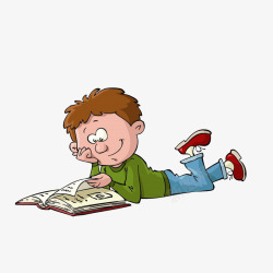 卡通躺地上看书的小男孩素材
