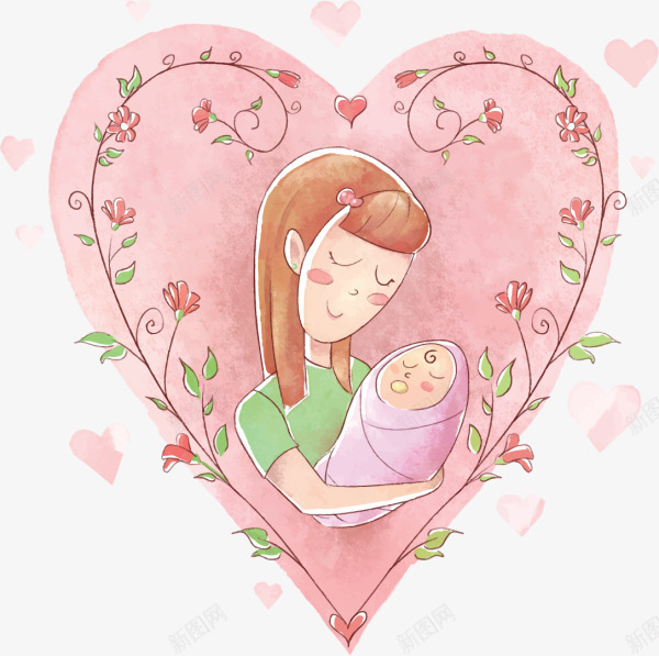 母亲节抱着婴儿的妈妈png免抠素材_88icon https://88icon.com 幸福 开心 抱着婴儿的妈妈 母亲节 母爱 粉色爱心