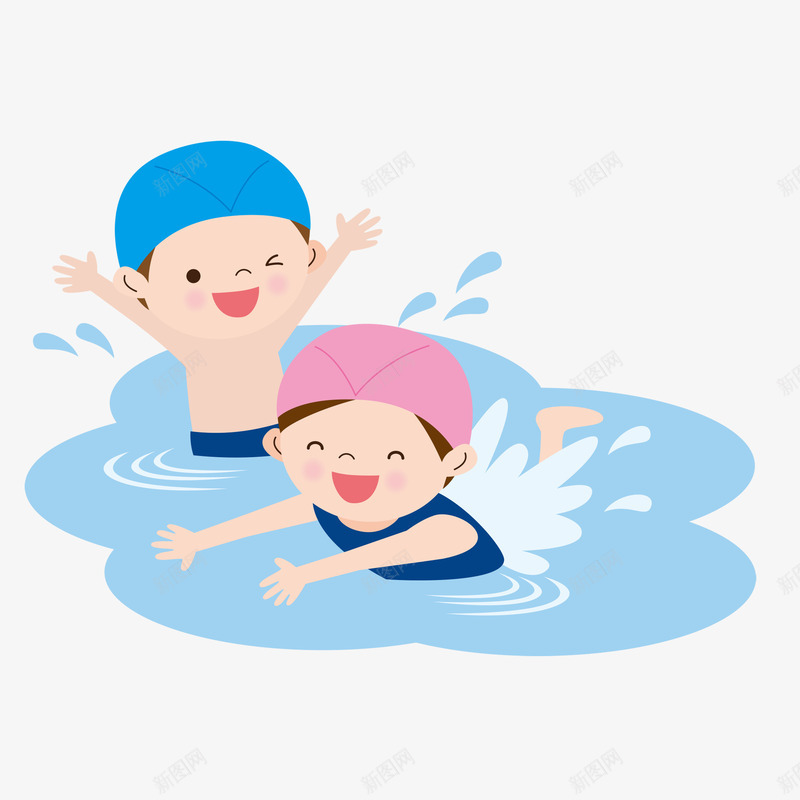 手绘游泳的小孩png免抠素材_88icon https://88icon.com 两个小孩 免抠图 小孩 抠图 插画 水 装饰画