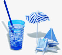 海边度假躺椅饮料遮阳伞素材