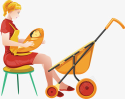 母亲节带小孩怀抱婴儿推车板凳矢素材