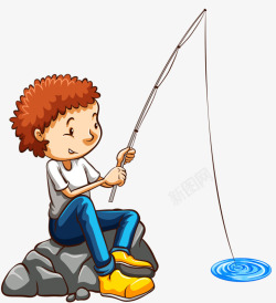 小孩钓鱼素材