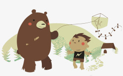 人与自然熊和小孩放风筝矢量图高清图片