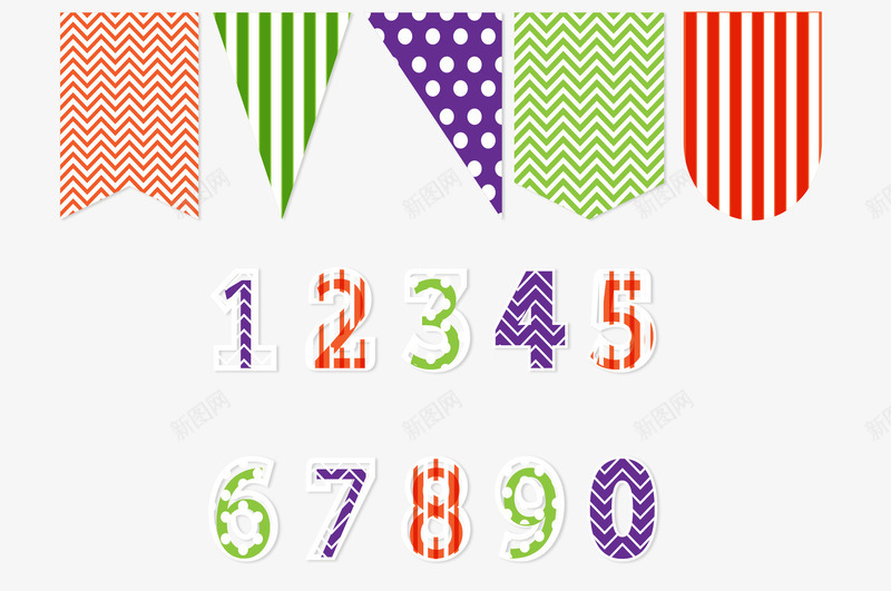 条纹彩旗数字png免抠素材_88icon https://88icon.com 数字1到9 条纹 波点 装饰彩旗