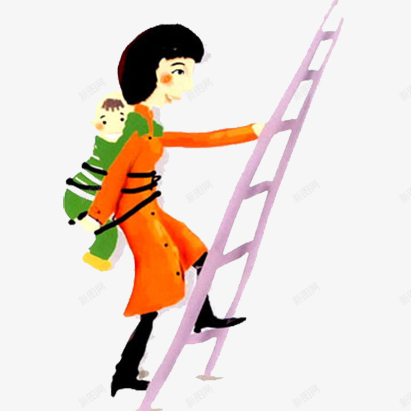 卡通手绘背小孩的妈妈爬梯子png免抠素材_88icon https://88icon.com 卡通 向上 宝贝计划 广告设计 手绘 梯子 海报 背小孩的母亲 走楼梯