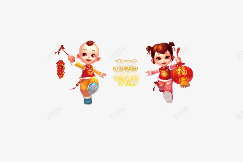 新年卡通金童玉女送福来png免抠素材_88icon https://88icon.com 卡通小孩 卡通金童玉女 新年 金童玉女 金童玉女送福