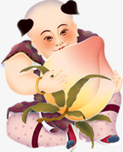 中秋节手绘小孩子寿桃素材