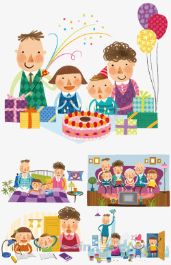 一家三口旅游矢量插画幸福的生日高清图片