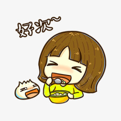 卡通女孩吃汤圆素材