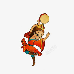 拿着手鼓跳舞的新疆女孩素材