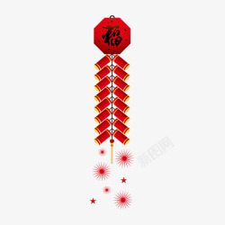 红色中国风福字鞭炮素材