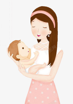 婴儿插图手绘母亲节装饰插图抱着婴儿的妈高清图片