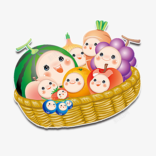 卡通食物篮png免抠素材_88icon https://88icon.com 卡通 水果 篮子 苹果 葡萄