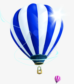 蓝色条纹阳光热气球造型素材