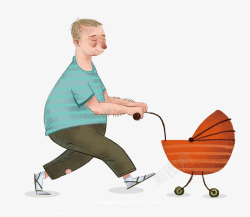 推婴儿车创意卡通爸爸推婴儿车父亲节高清图片