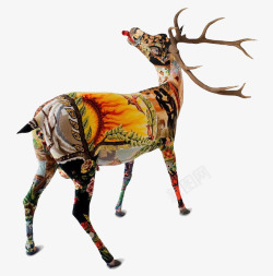 彩色木雕麋鹿素材
