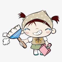 卫生日插画卡通女孩打扫卫生矢量图高清图片