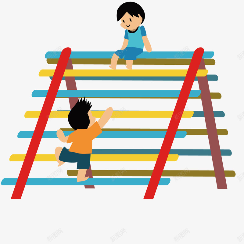 爬梯的小孩们矢量图ai免抠素材_88icon https://88icon.com 儿童 游乐场 爬梯 玩耍 矢量图