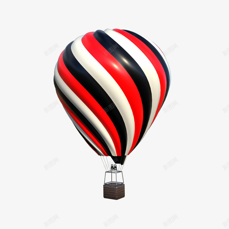 卡通三色热气球png免抠素材_88icon https://88icon.com 一个热气球 三色热气球 卡通形象 平面 热气球 红黑白条纹