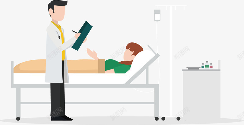 医院看病人矢量图ai免抠素材_88icon https://88icon.com 医生 在医院 检查病情 病人 躺在床上 矢量图