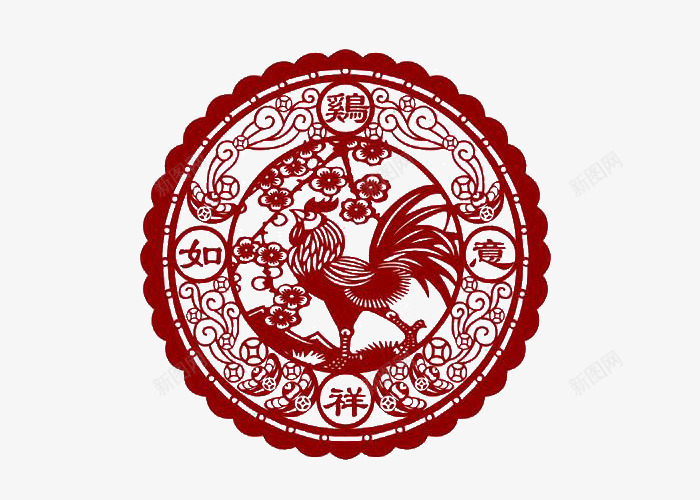 鸡年剪纸png免抠素材_88icon https://88icon.com 吉祥如意 手绘素材 过年剪纸贴纸 鸡年剪纸