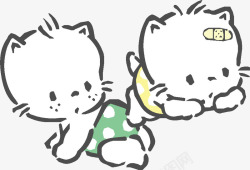 小孩简笔画两只卡通小猫咪矢量图高清图片