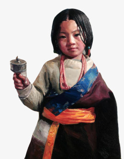 藏族女孩油画矢量图素材