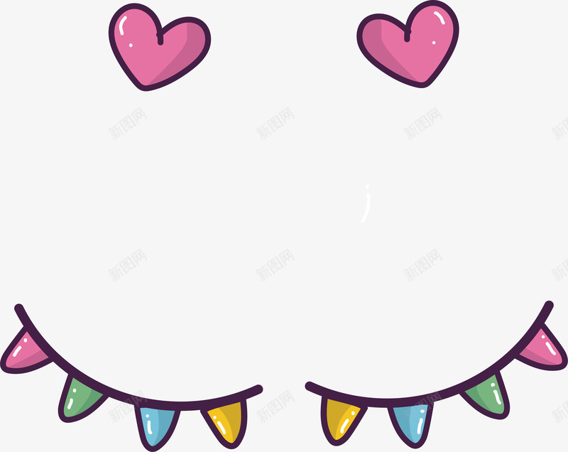 可爱小彩旗装饰png免抠素材_88icon https://88icon.com 三角彩旗 可爱爱心 彩旗 矢量png 粉色爱心 装饰彩旗