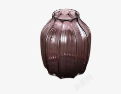 烟紫色竖条纹透明玻璃花瓶素材