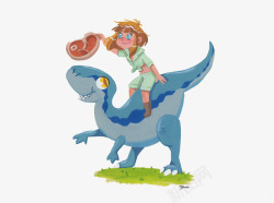 骑着恐龙的小孩素材
