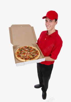 送披萨的红衣快递员素材