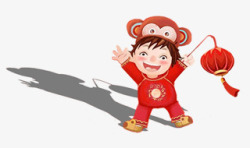 小孩红灯笼猴子素材