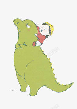 恐龙背上的小孩素材