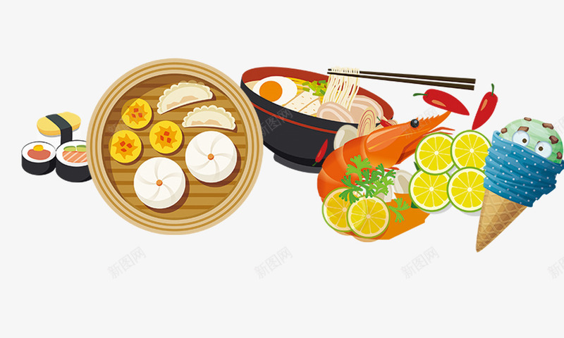 彩绘卡通美食展示psd免抠素材_88icon https://88icon.com 卡通 彩绘 美食展示