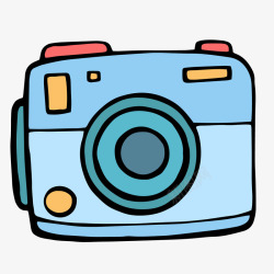 摄影器材卡通一部手绘的蓝色相机矢量图高清图片