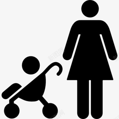 孩子和婴儿母亲与婴儿推车图标图标