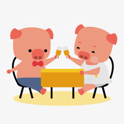 可爱粉色小猪吃饭矢量图素材