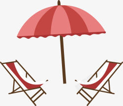 红色条纹海滩躺椅遮阳伞素材