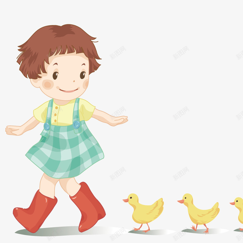 小鸡跟着女孩矢量图ai免抠素材_88icon https://88icon.com 创意 动物 小鸡 插画 矢量人物 矢量元素 矢量图