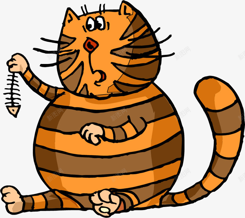 鱼骨头小猫png免抠素材_88icon https://88icon.com 一只 卡通 小猫 手绘 条纹 橘色 鱼骨头 黑色