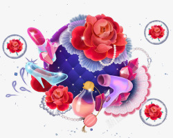 彩绘水晶鞋花卉背景图案素材